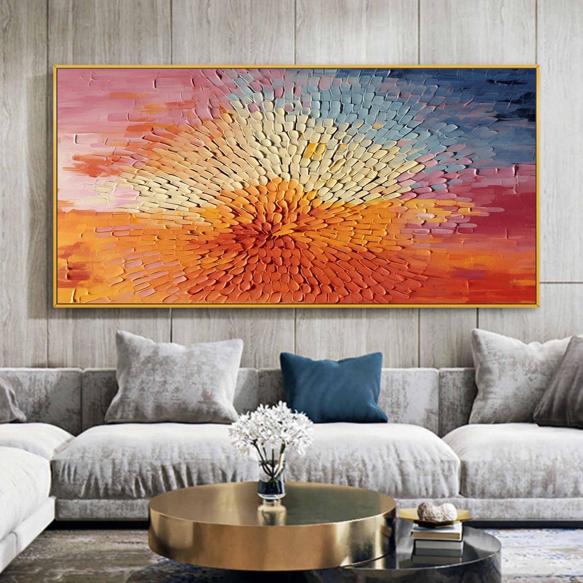 Sunset Burst Radial Palette Knife Textured Abstract Art Poster - Image 6