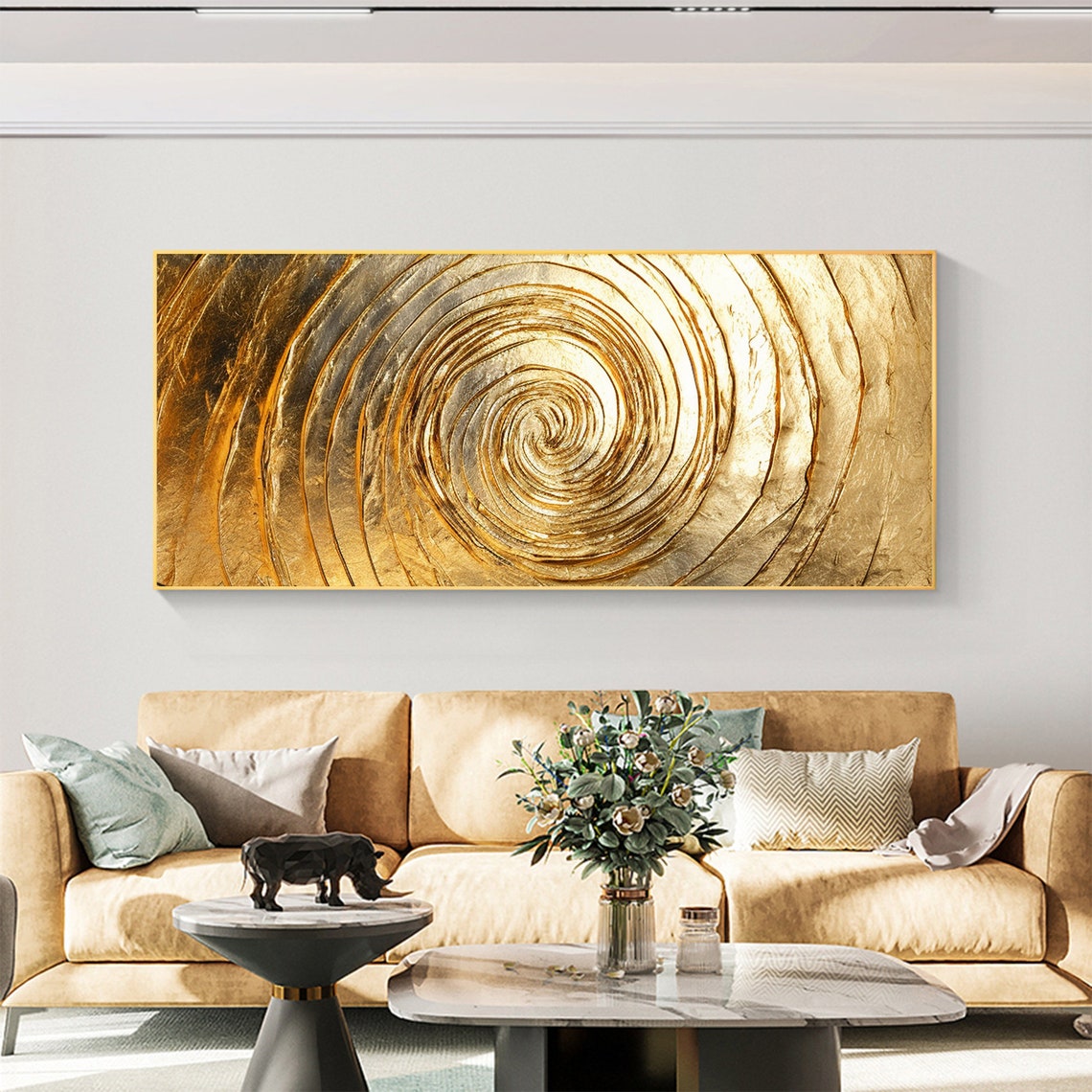 Shimmering Golden Spiral Vortex Textured Abstract Gold Leaf Poster - Image 3