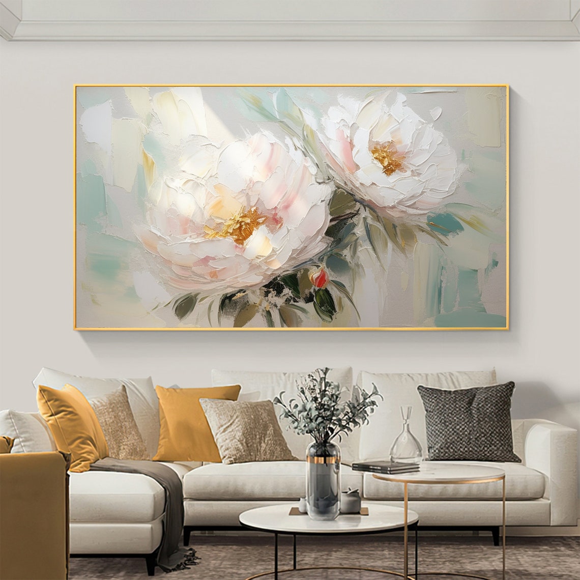 Blush White Peonies Gold Centers Pastel Floral Painting Poster - Image 7
