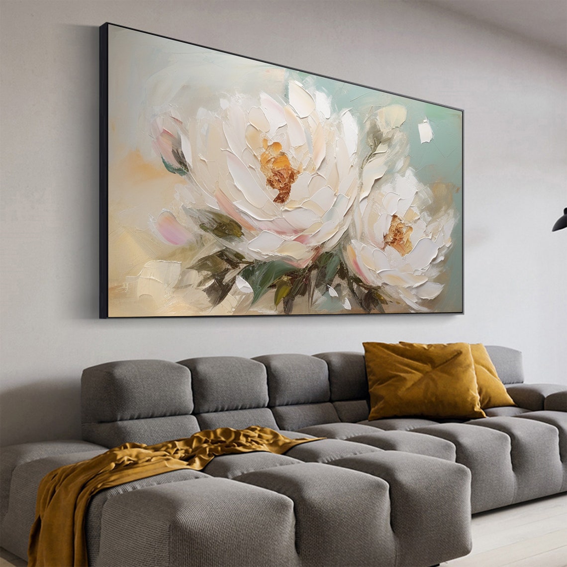 Soft White Peonies Teal Dreamy Pastel Floral Painting Poster - Image 5