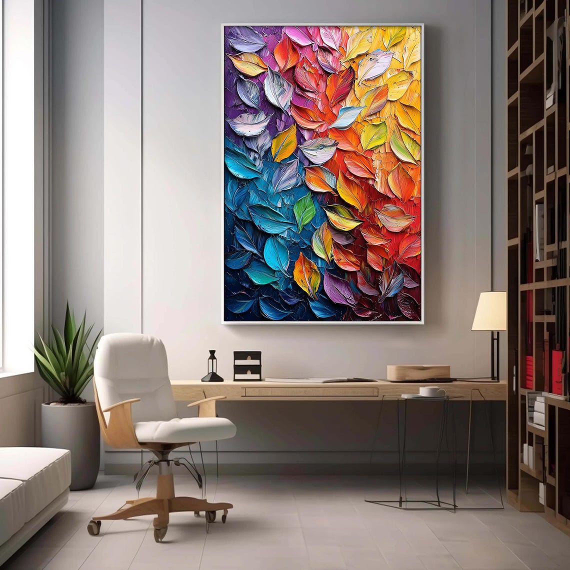 Rainbow Gradient Leaf Mosaic Vertical Abstract Impasto Poster - Image 4