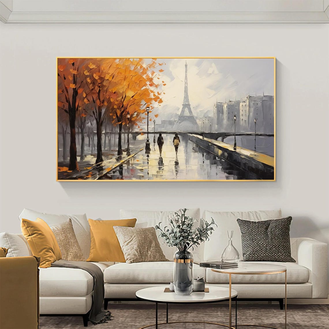Golden Autumn Paris Street with Eiffel Tower in the Rain Poster - Image 3