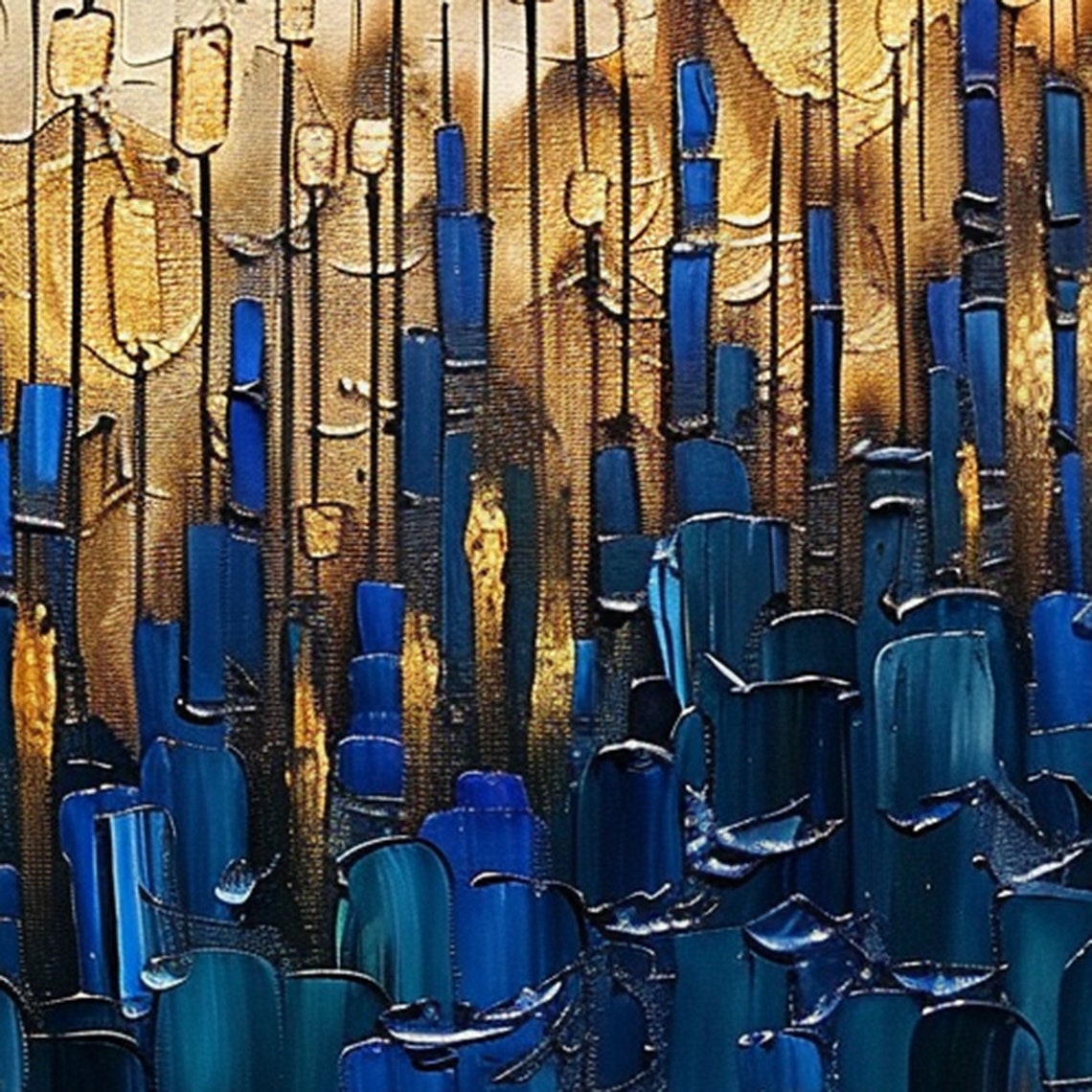 Navy Blue And Gold Vertical Brushstroke Textured Abstract Poster - Image 5