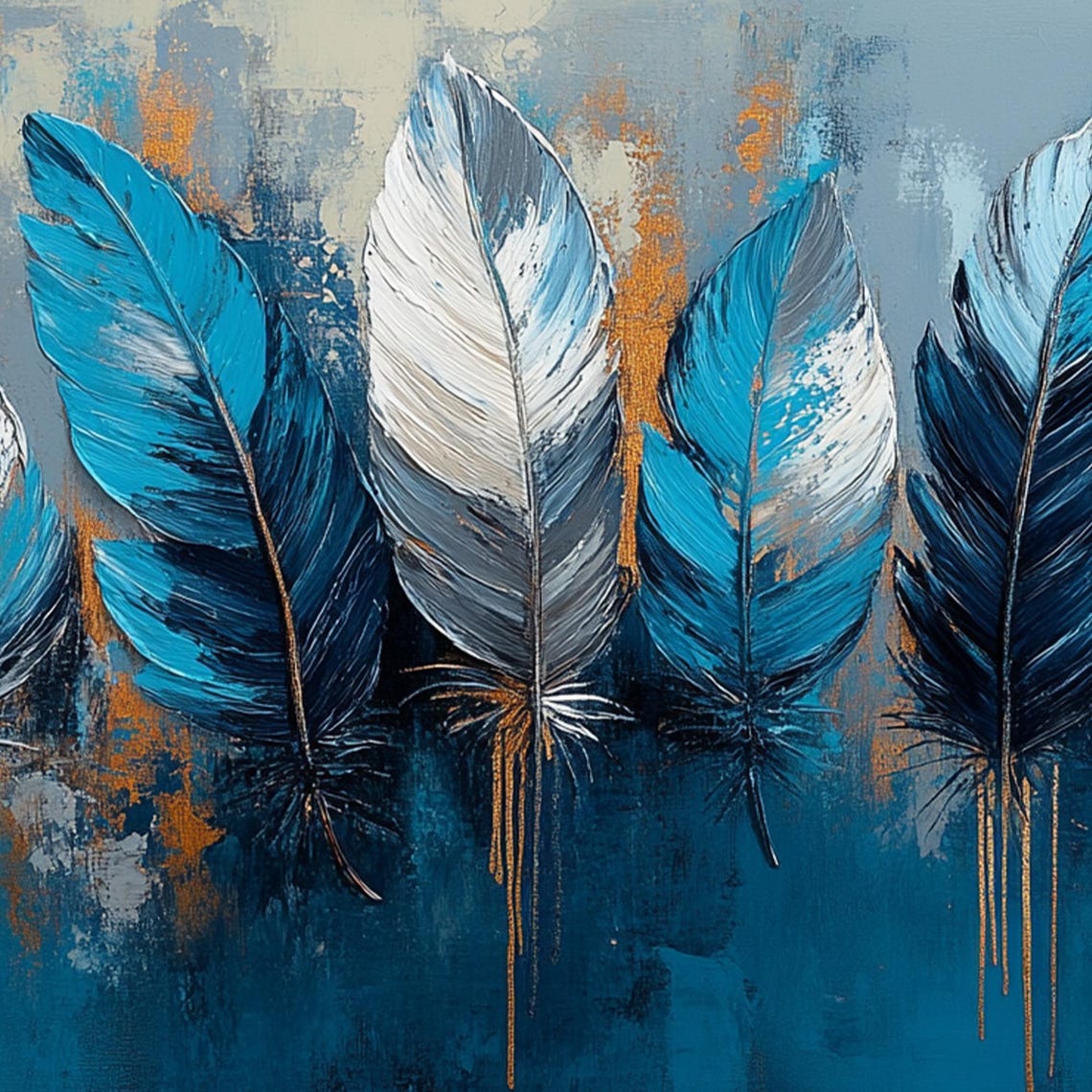 Blue and Gold Feathers Row with Metallic Drip Accents Poster - Image 5
