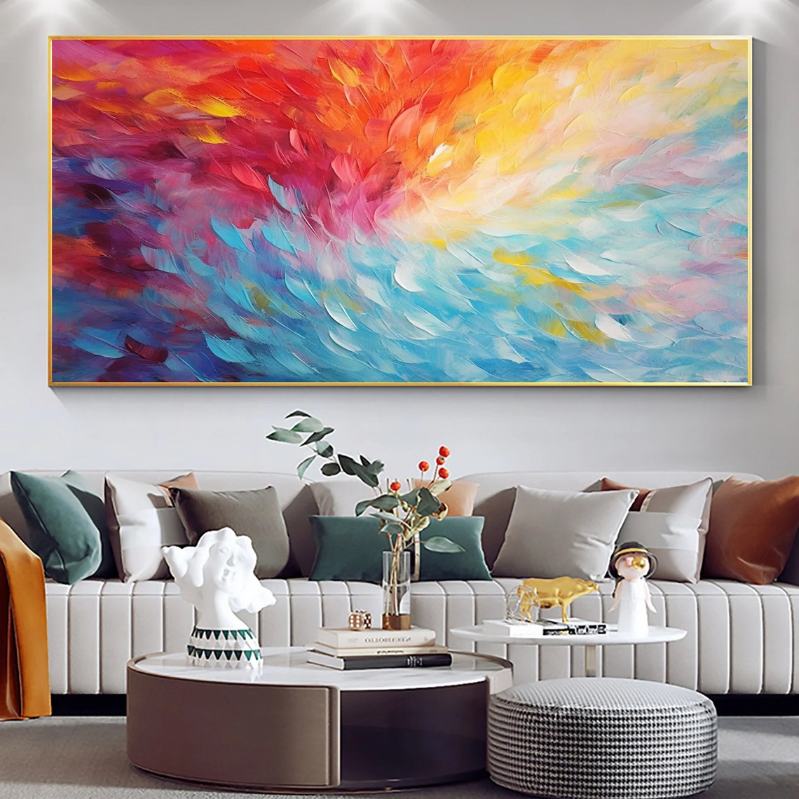 Dreamy Blush Pink to Ocean Blue Feather Swirl Abstract Wall Art - Image 2