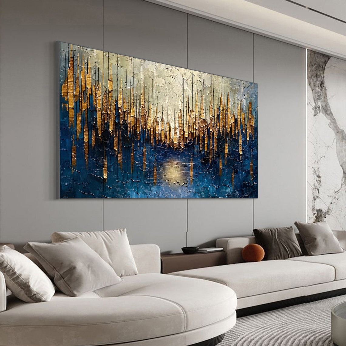 Golden Stalactite Drips Over Deep Blue Moonlit Water Scene Poster - Image 6