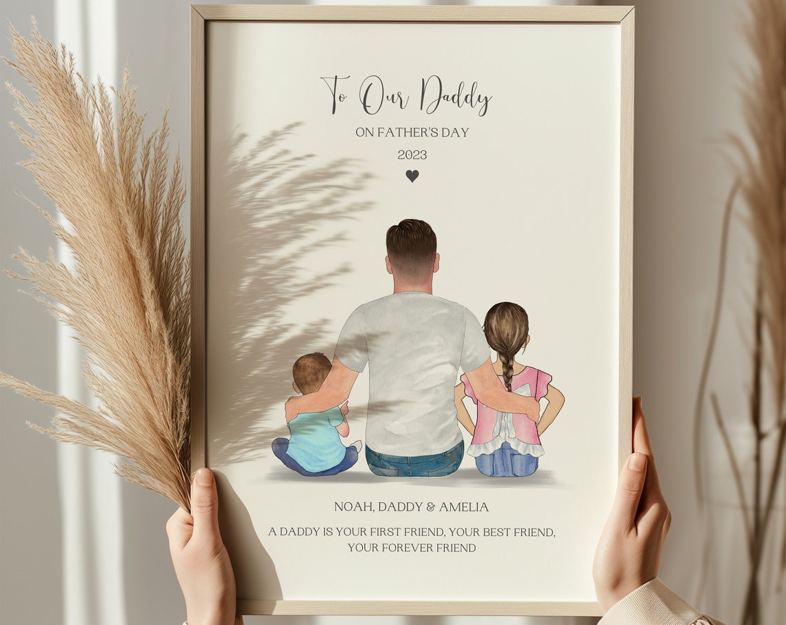 To Our Daddy On Fathers Day 2023 Two Kids Personalised Portrait Poster