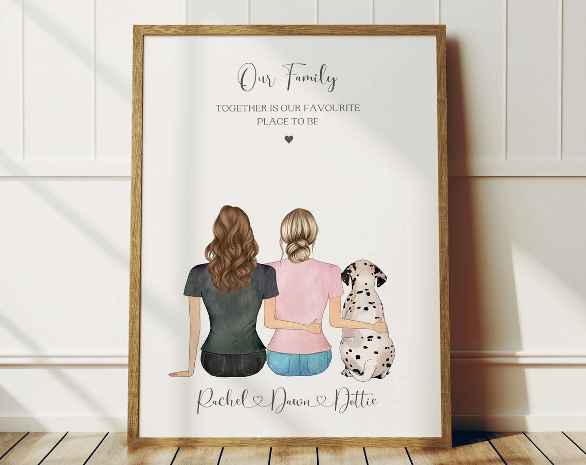 Personalised Family With Dalmatian Dog Illustrated Art Print