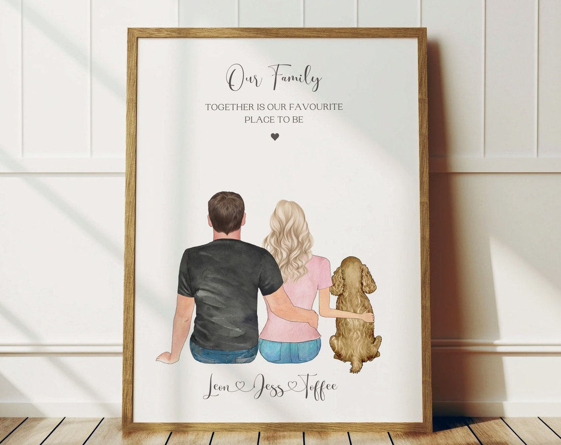 Personalised Our Family Print Man Woman and Dog Together Quote Gift