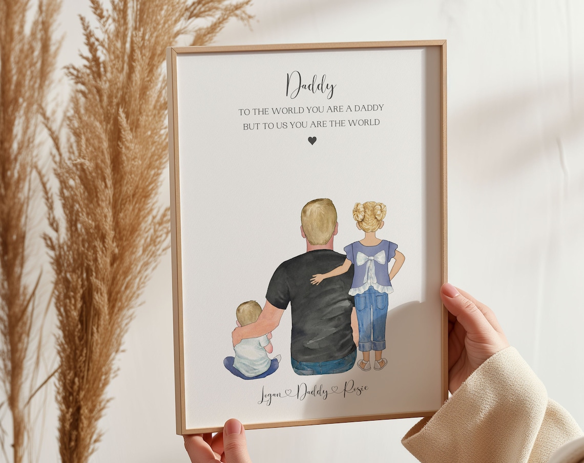 Personalised Daddy and Kids To the World You Are the World Print