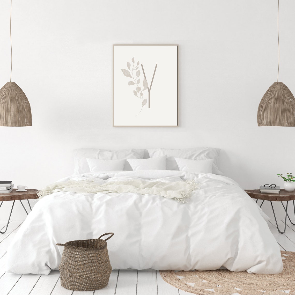 Letter Y Botanical Branch Boho Alphabet Initial Modern Wall Art - Image 2