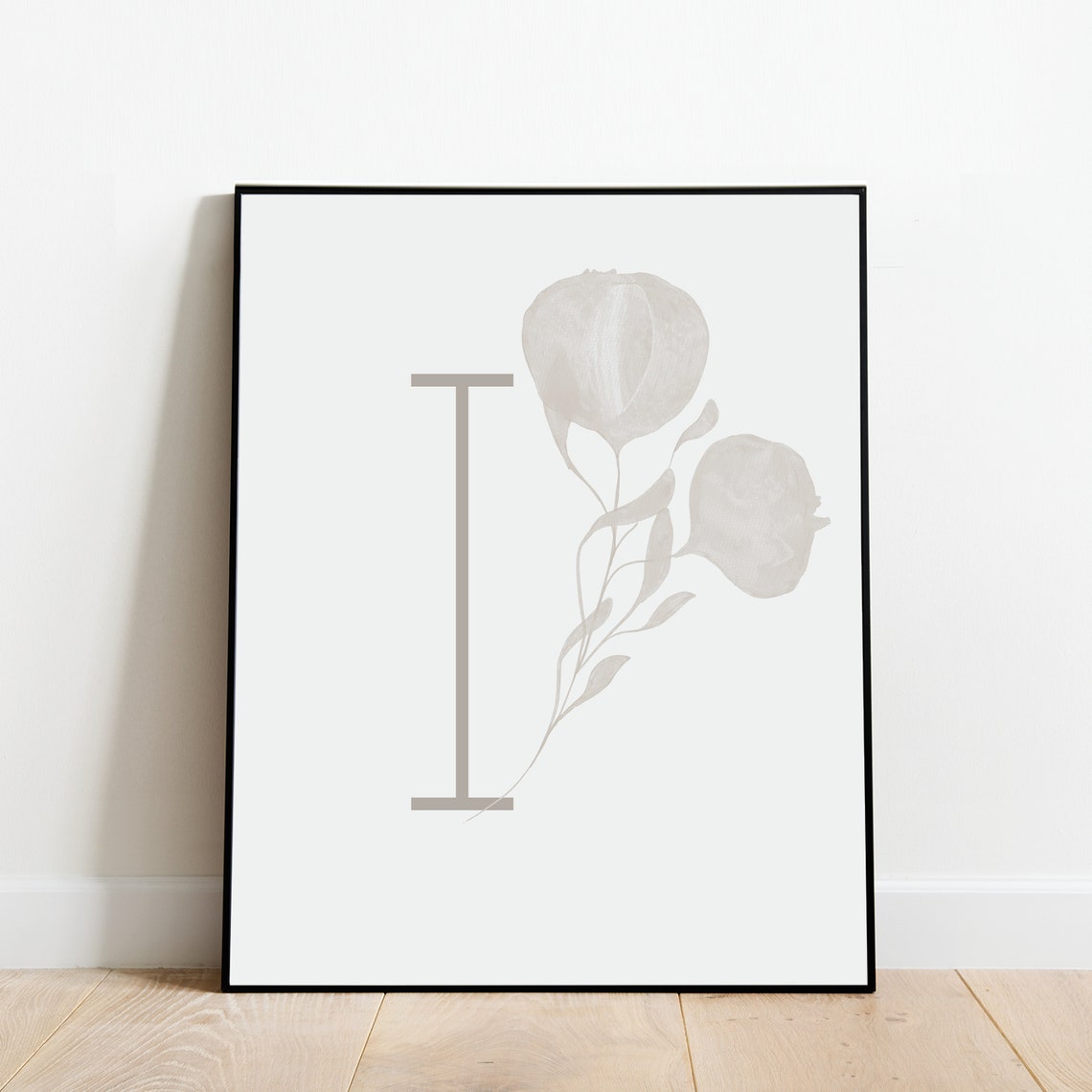 Letter I Floral Botanical Silhouette Monogram Alphabet Poster - Image 3
