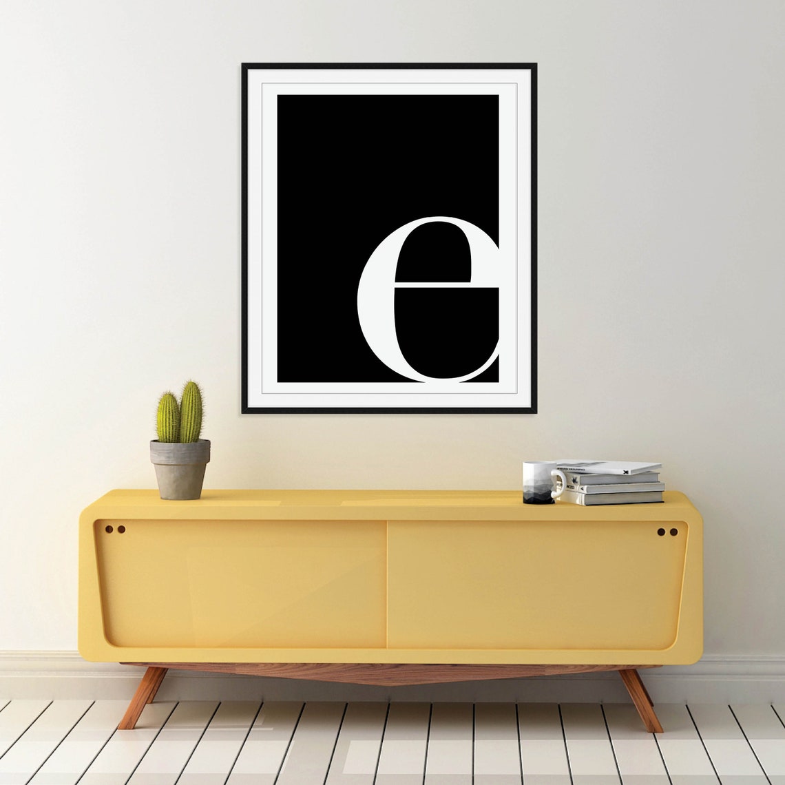 Lowercase Letter E Monogram Poster White on Black Modern Decor - Image 4