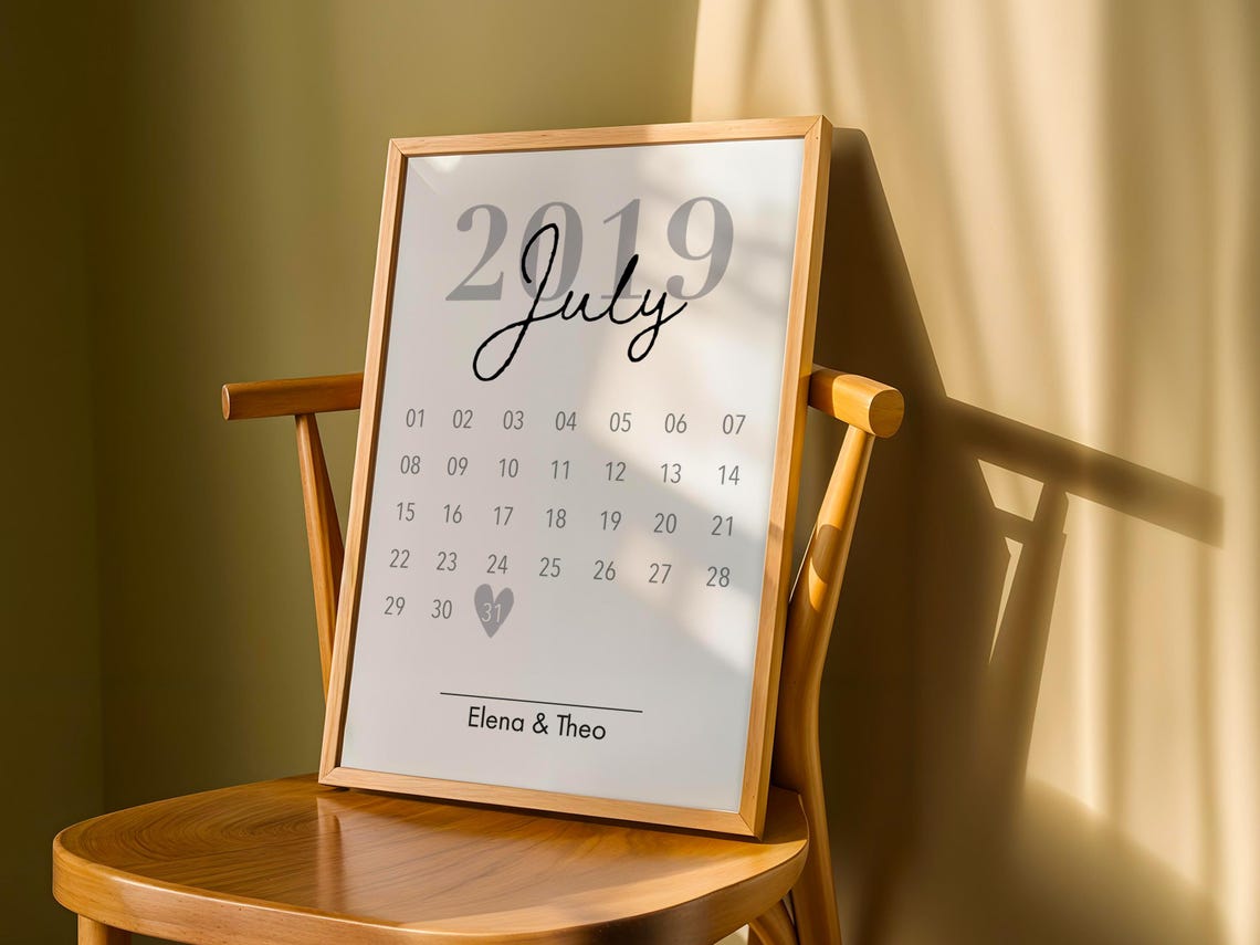 Custom Calendar Date Print Personalized Couple Names Special Day