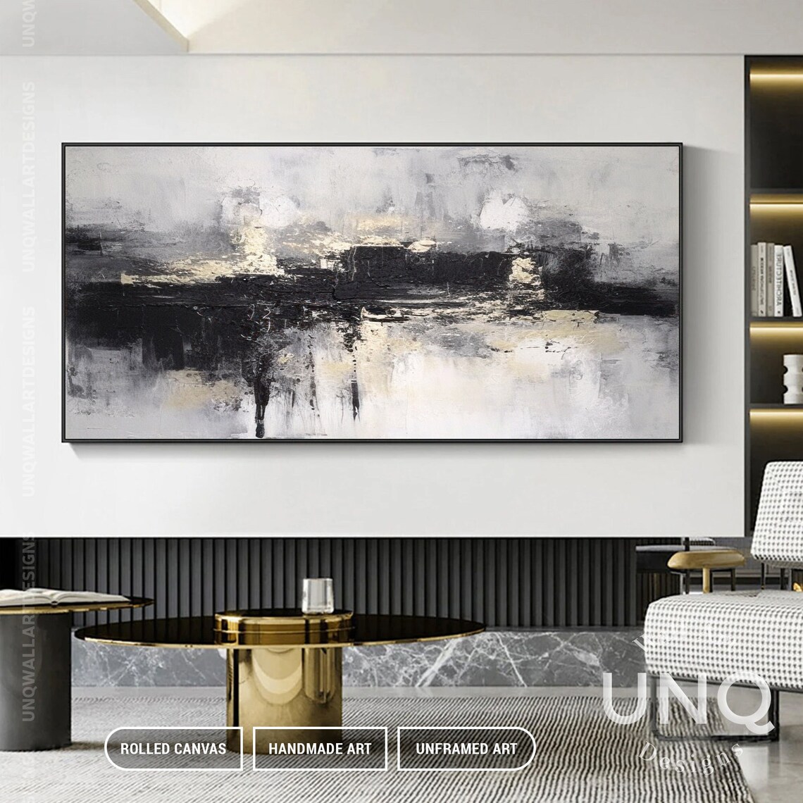 Grey Black And Gold Moody Monochrome Modern Abstract Art Poster - Image 4