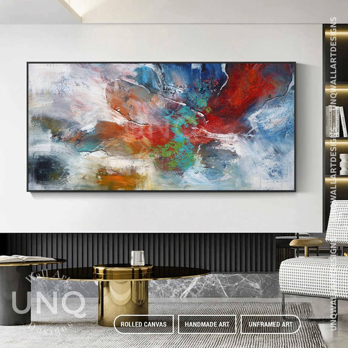 Red Blue And White Bold Color Burst Modern Abstract Painting Poster - Image 5