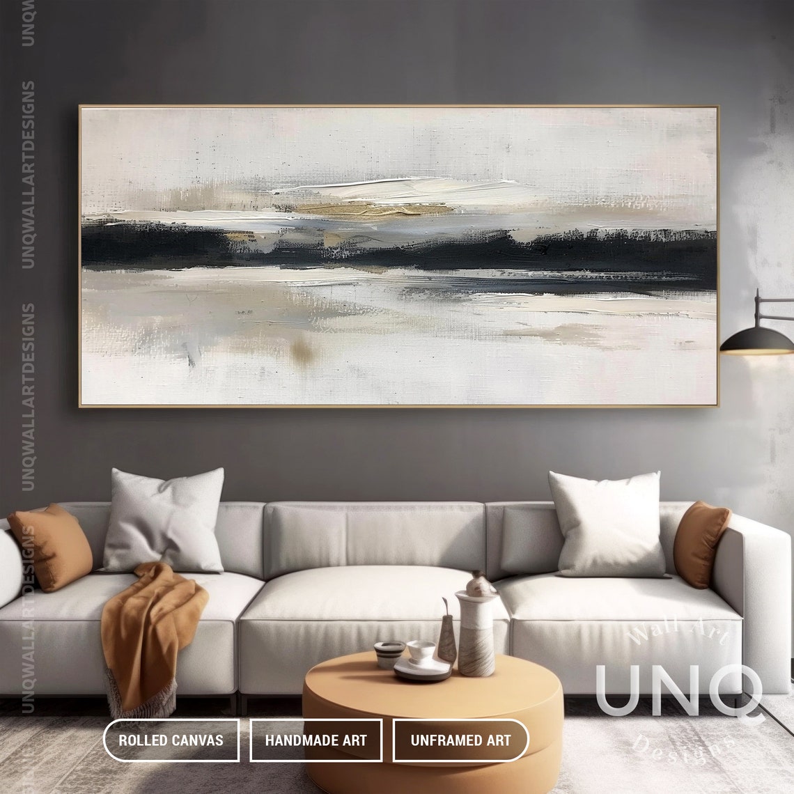 Beige Horizon And Black Band Minimalist Wide Modern Abstract Poster - Image 6