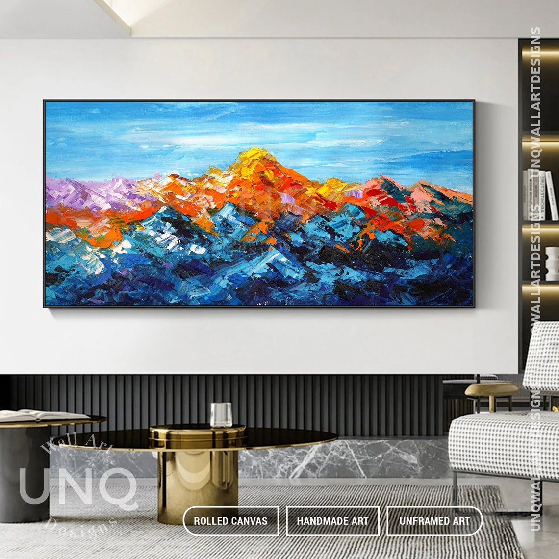 Colorful Abstract Mountain Range Sunset Orange Blue Impasto Poster - Image 6