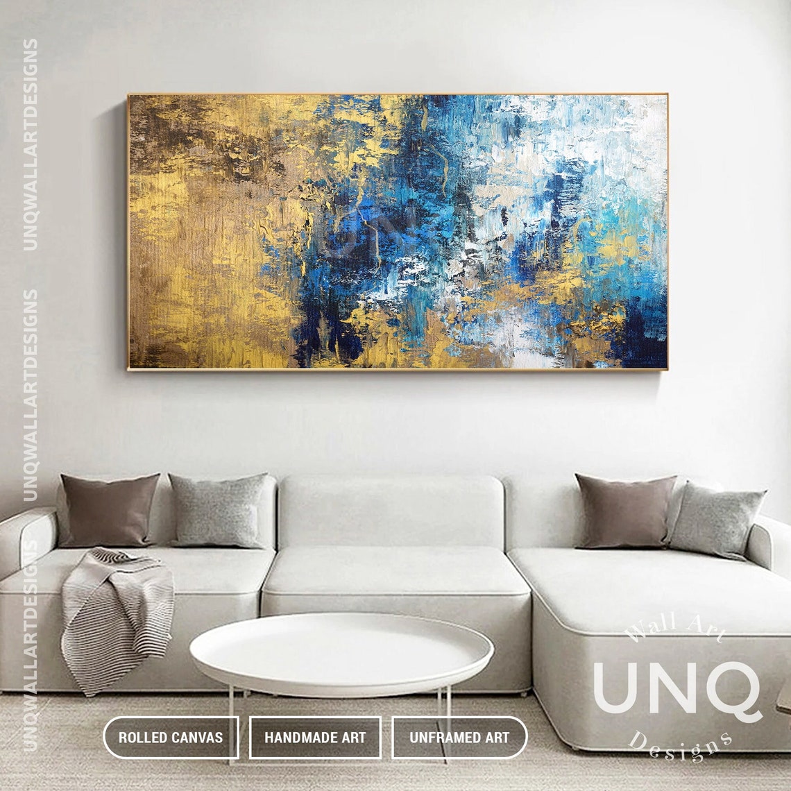 Navy Blue And Gold Vertical Heavy Texture Modern Abstract Art Poster - Image 3