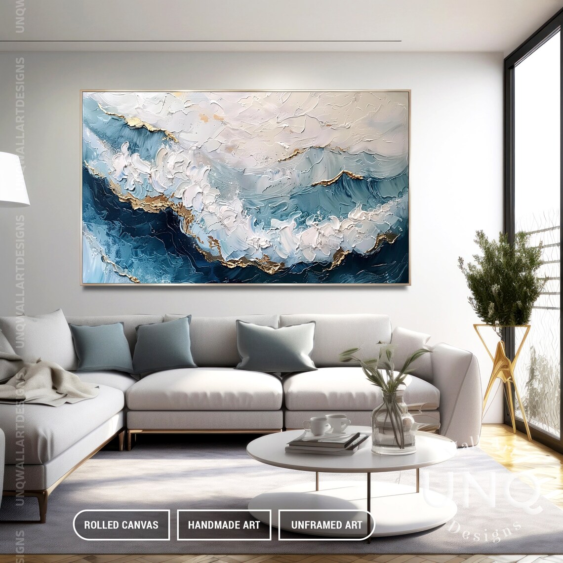 Modern Ocean Waves Impressionist Wall Art Print - Image 3
