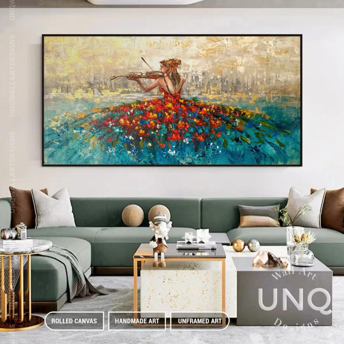 Preety Woman Painting With Voilin Beautiful Music Girl Wall Art Extra Large Wall Art Colorful Abstract Wall Decoration - Image 5