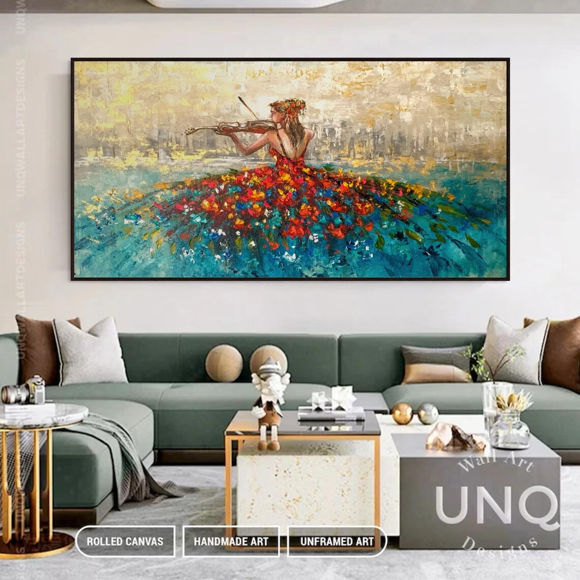 Woman Playing Violin In Floral Dress Modern Music Painting Poster - Image 5