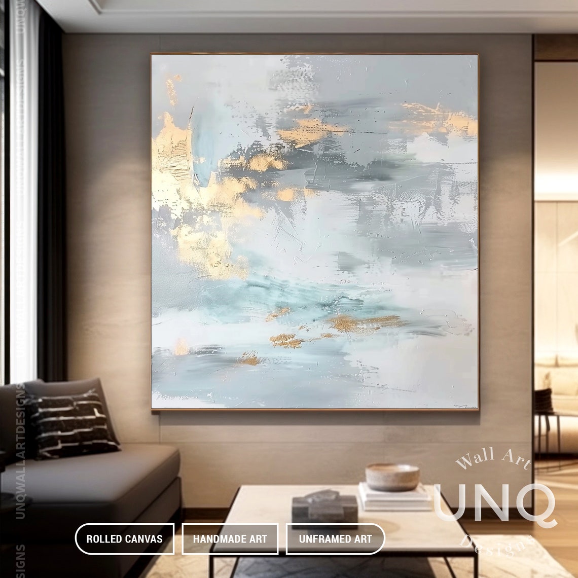 Grey And Gold Misty Clouds Minimalist Modern Abstract Art Poster - Image 6