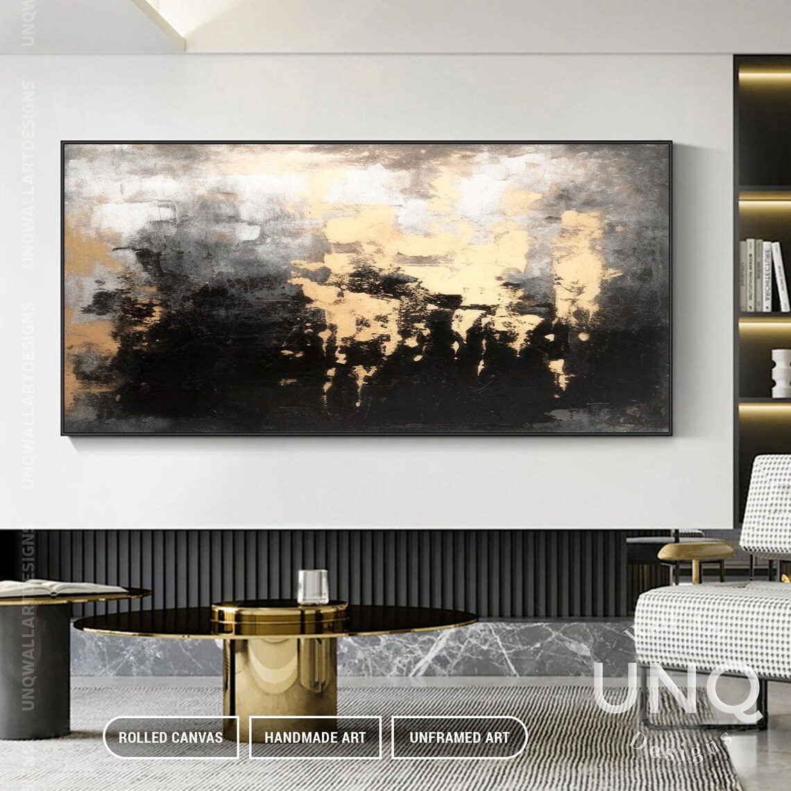 Gold Foil Abstract Art Print, Grey Black Texture - Image 4