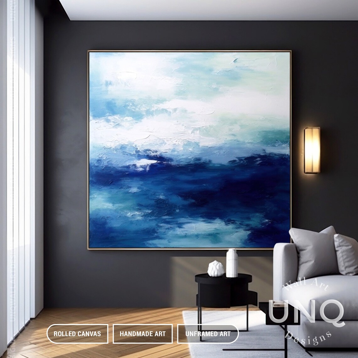 Deep Navy Blue Ocean Waves Textured Modern Abstract Sea Art Poster - Image 3