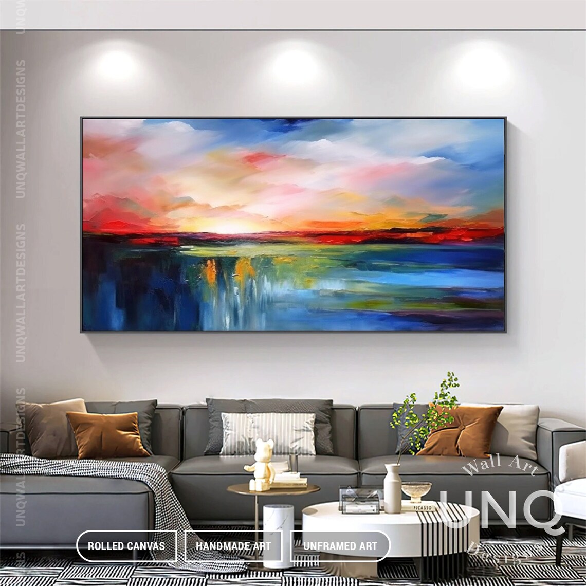 Sunrise Seascape Modern Abstract Oil Painting Art Print - Image 6