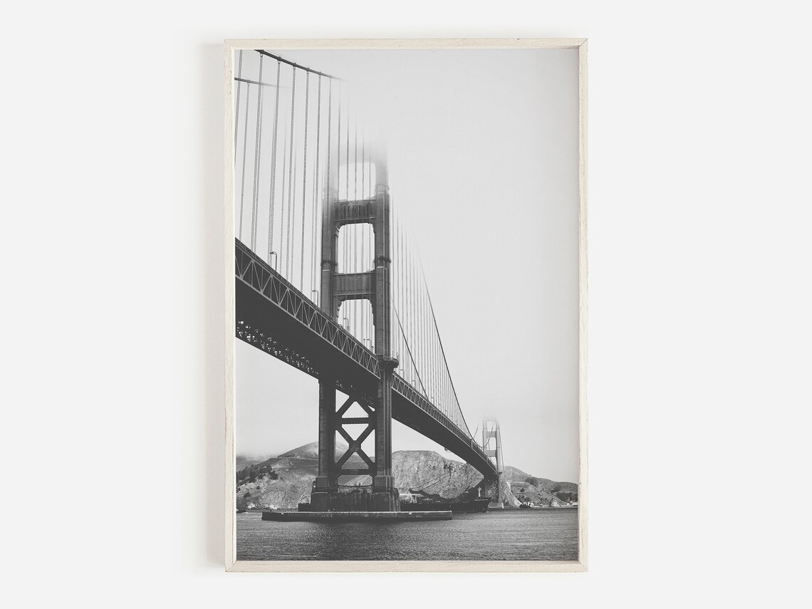 Golden Gate Bridge Tower Black White Foggy San Francisco Poster