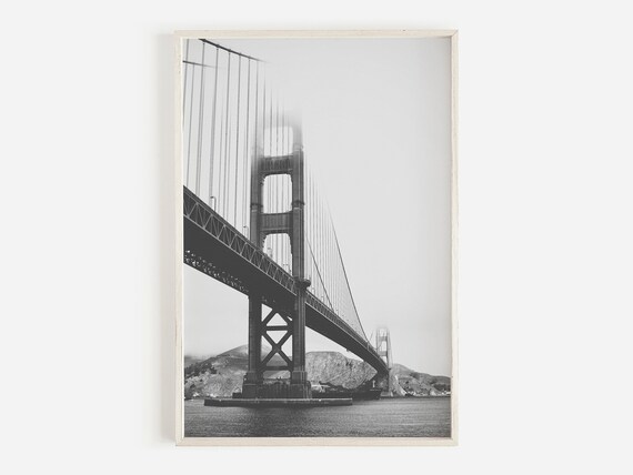 Golden Gate Bridge Tower Black White Foggy San Francisco Poster