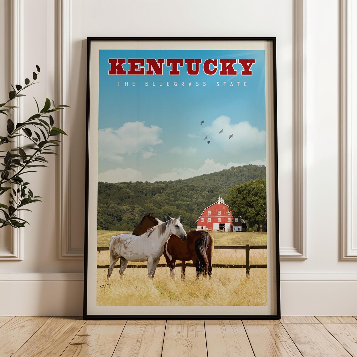 Kentucky State Travel Poster, Derby Horses Art Print