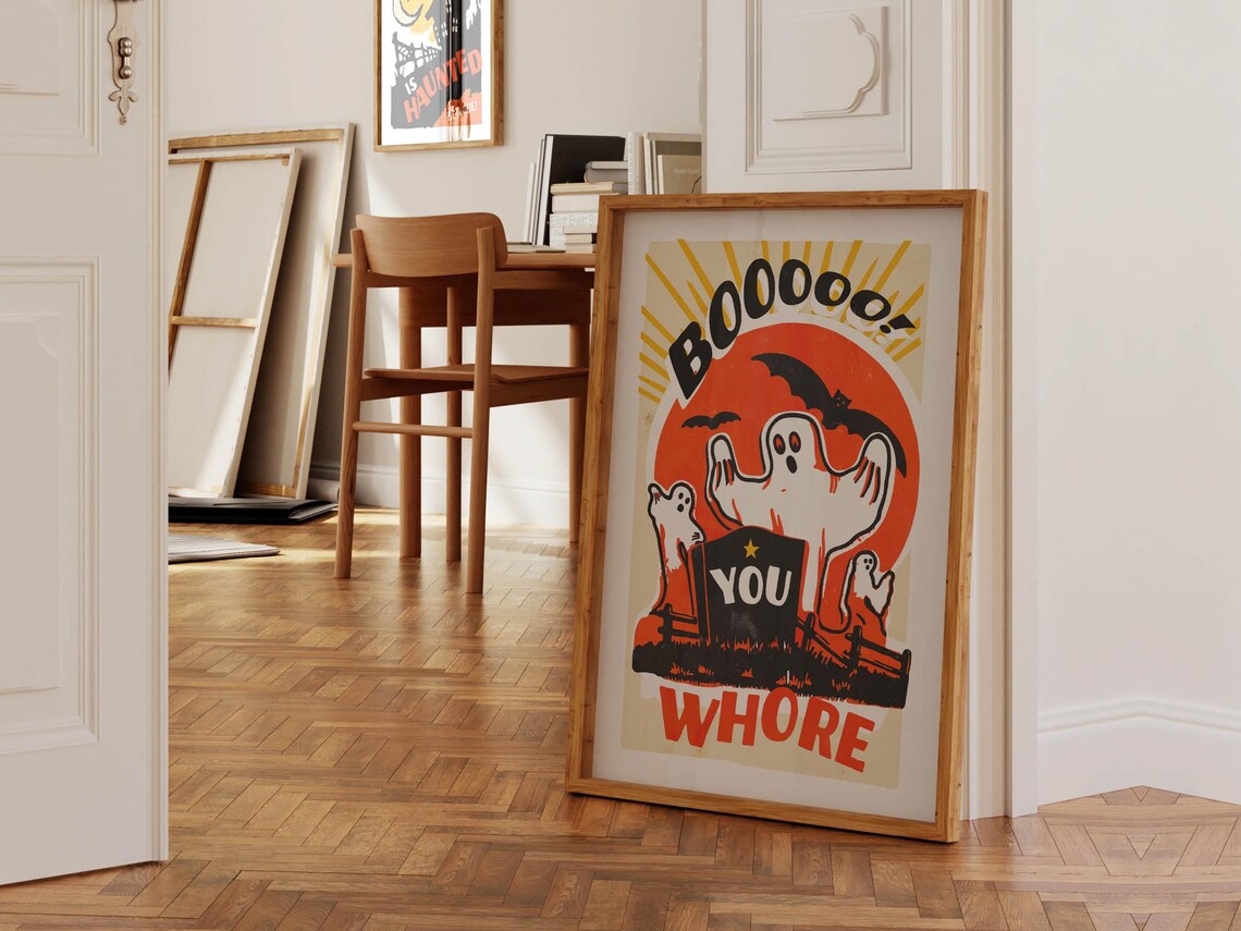 Funny Halloween Retro Art Print, Kitchen Decor