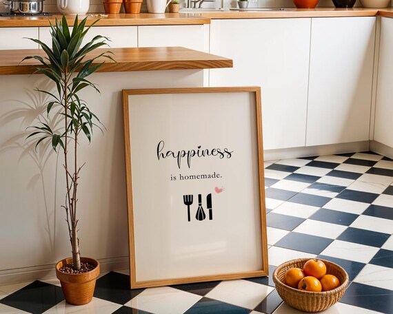 Happiness Is Homemade Minimalist Black And White Kitchen Poster
