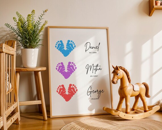 Personalized Mum Family Names Heart Baby Feet Keepsake Poster