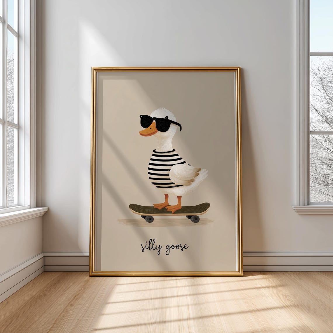Silly Goose Wearing Sunglasses Riding A Skateboard Kids Poster