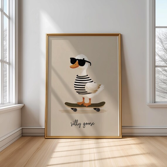 Silly Goose Wearing Sunglasses Riding A Skateboard Kids Poster