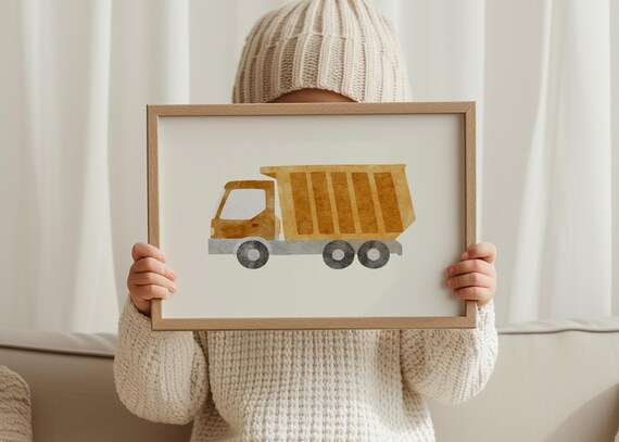 Minimalist Poster Dump Truck Mixer For Kids Room Construction Themed Nursery Wall Art