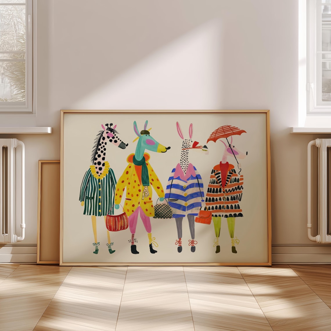 Fashionable Animals In Colorful Outfits Playful Kids Nursery Poster
