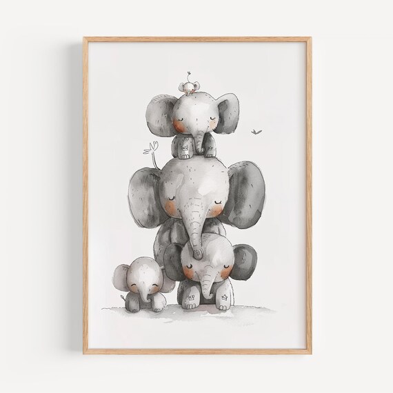 Elephant Tower Kids Room Poster Pastel Wall Art Decor For Nursery Personalized Baby Gift