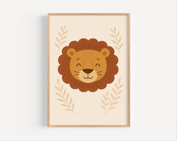Lion Safari Nursery Wall Art Jungle Animal Baby Room Print For Boys Or Girls Boho Kids Poster Instant