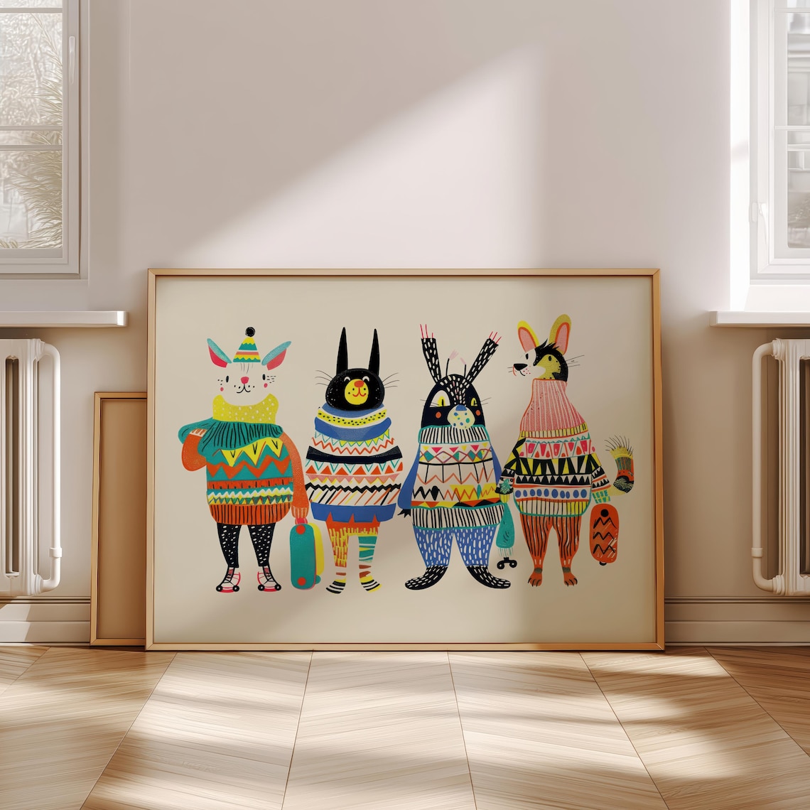 Colorful Sweater Animal Friends With Skateboards Kids Nursery Poster
