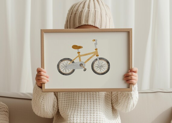 Yellow Bicycle Watercolor Kids Room Nursery Transportation Art Poster