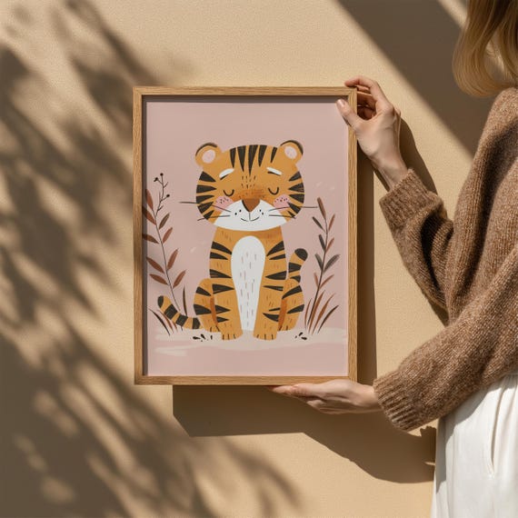 Cute Tiger Nursery Poster Jungle Animal Wall Art For Kids Room Safari Themed Print Instant