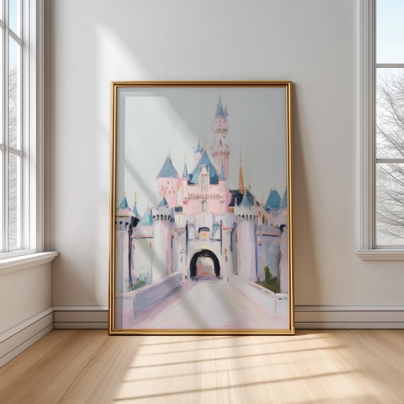 Soft Pastel Magic Castle Painting Girly Kingdom Wall Art Print Pink Blue Princess Room Decor Fairytale Nursery