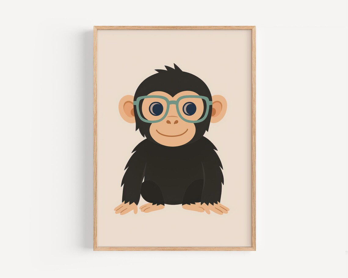 Stylish Chimpanzee Poster Fun Animal Illustration For Kids Room Nursery Wall Decor