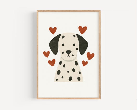 Dalmatian Dog With Red Hearts Wall Art Cute Pet For Nursery Or Kids Room Decor