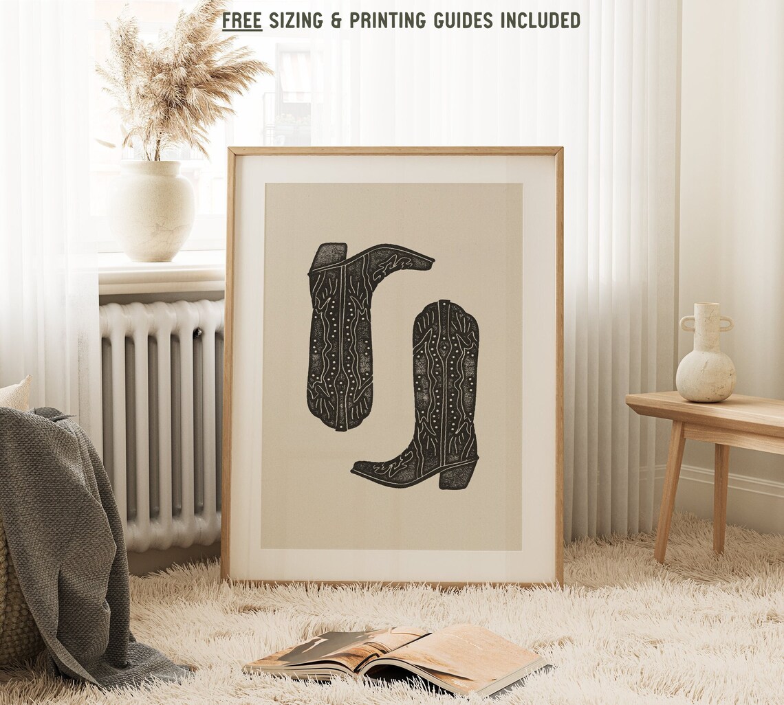 Black Cowboy Boots, Minimalist Western Poster Print - Image 2