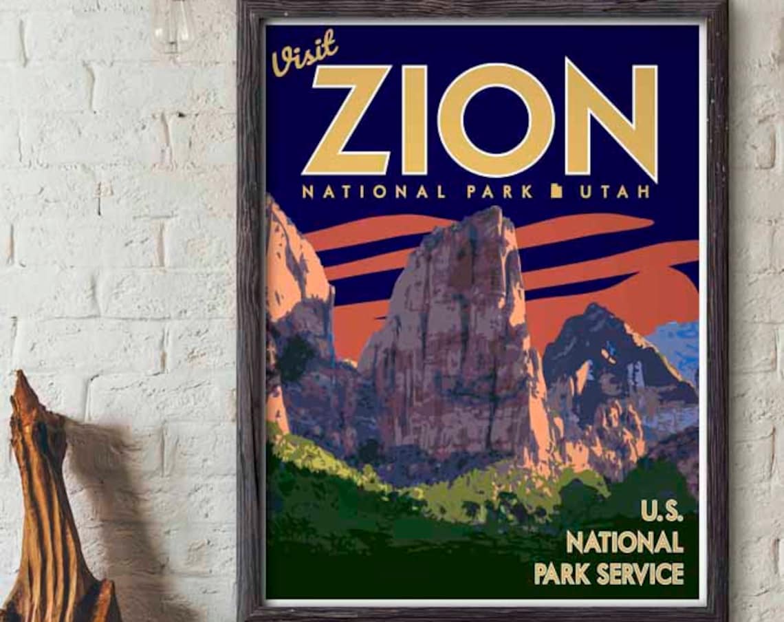 Zion National Park Vintage Style Utah Travel Poster